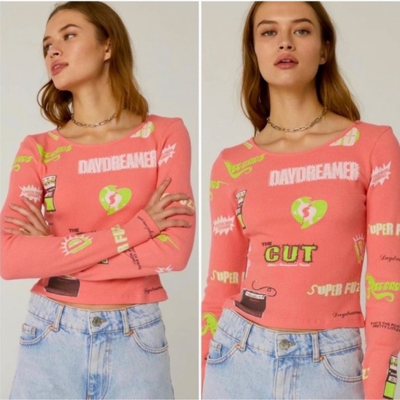 Daydreamer Records Amplified Thermal Crop Top Pink Size Large - Picture 2 of 14